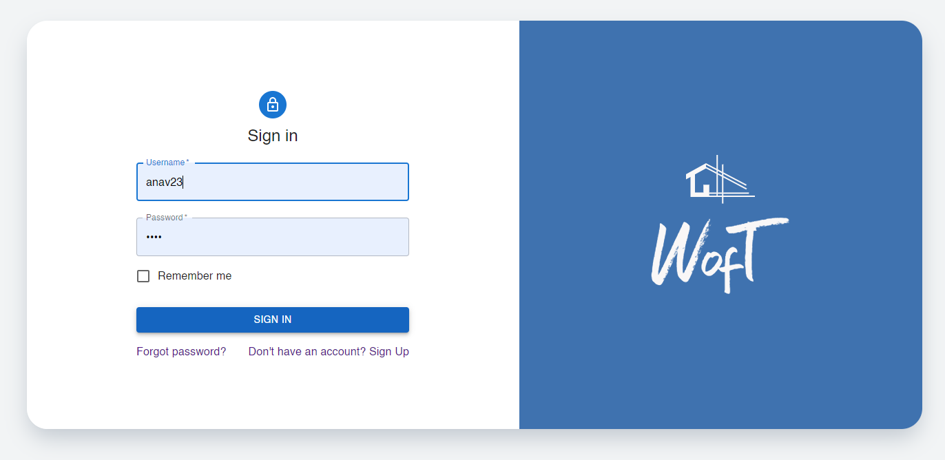 Login page